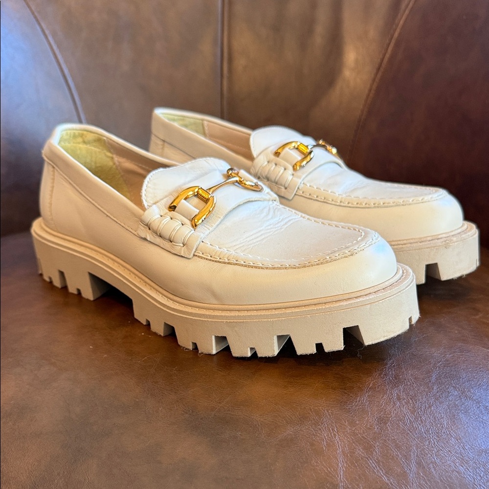 Zara Cream Loafers with Gold Detail